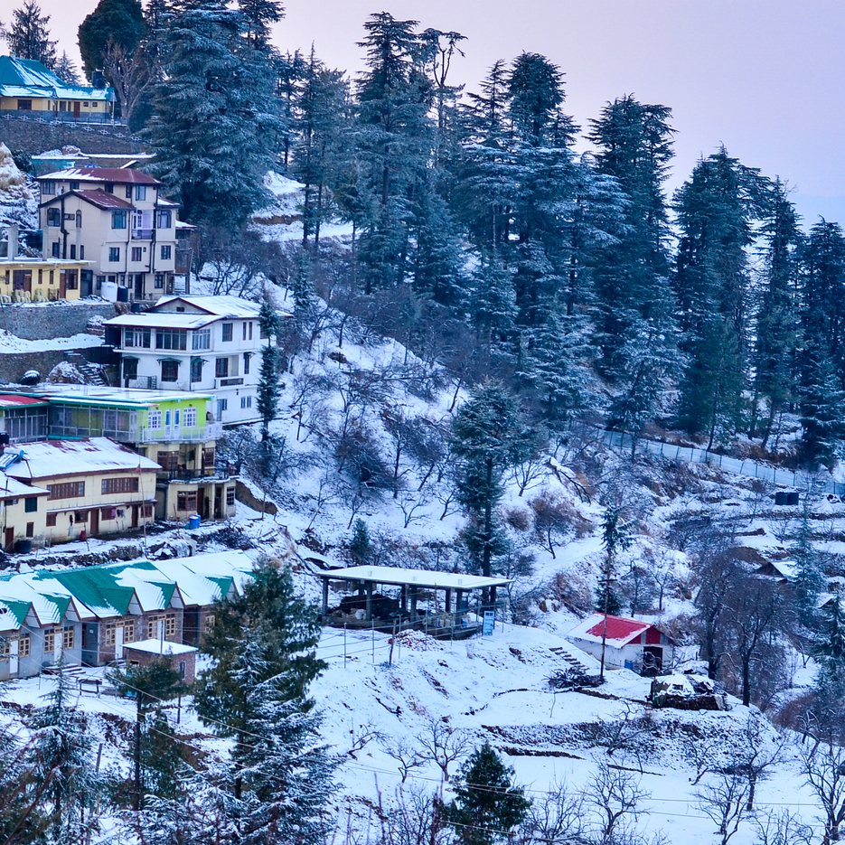 Himalayan village with temple for adventure travel