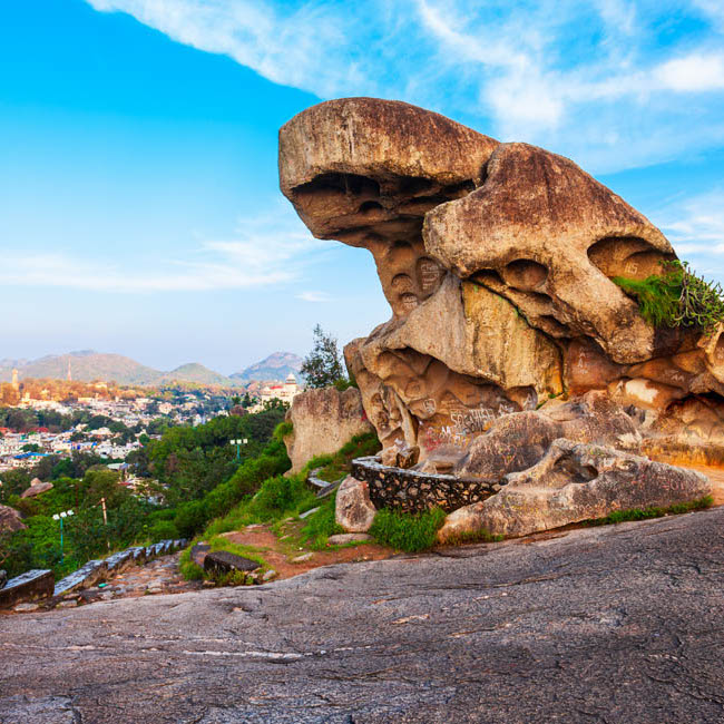 Snowy hill station with tourists on holiday
